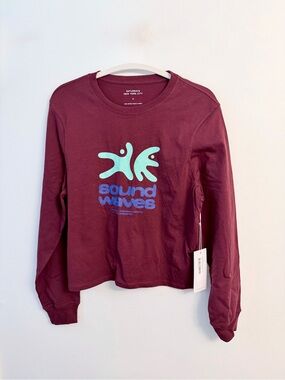 Saturdays New York City Burgundy Long Sleeve Tee with Aqua Graphic and Blue Text
